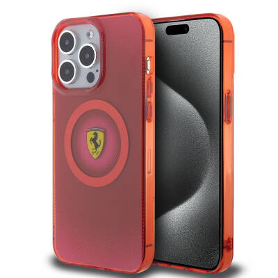 Apple iPhone 15 Pro Max Case Ferrari Original Licensed Magsafe Charge Feature Shattered Dots Pattern Cover Red