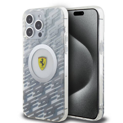 Apple iPhone 15 Pro Max Case Ferrari Original Licensed Magsafe Charging Feature Multi SF Cover Grey