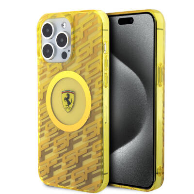 Apple iPhone 15 Pro Max Case Ferrari Original Licensed Magsafe Charging Feature Multi SF Cover Yellow