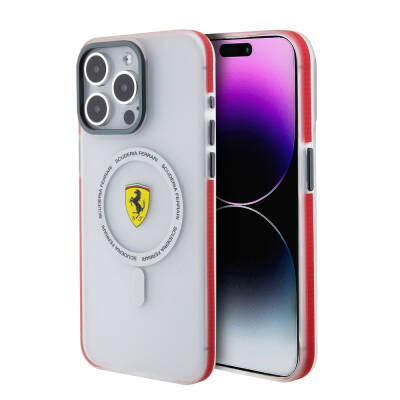 Apple iPhone 15 Pro Max Case Ferrari Original Licensed Magsafe Charging Featured Contrast Bumper SF Ring Cover Red