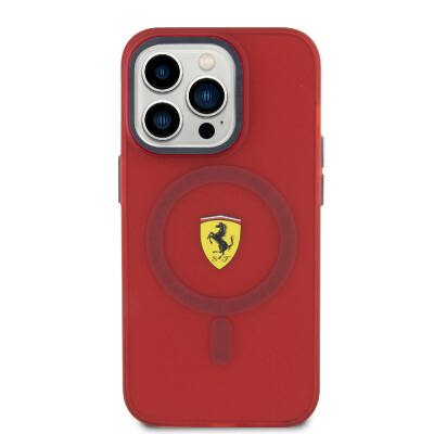 Apple iPhone 15 Pro Max Case Ferrari Original Licensed Magsafe Contrast Bumper Charge Feature Cover Red