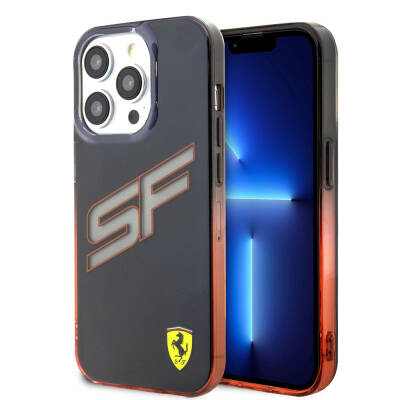 Apple iPhone 15 Pro Max Case Ferrari Original Licensed Transparent SF Written Color Transition Edges Cover Black