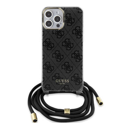 Apple iPhone 15 Pro Max Case Guess Original Licensed Cross Cord 4G Patterned Cover Black