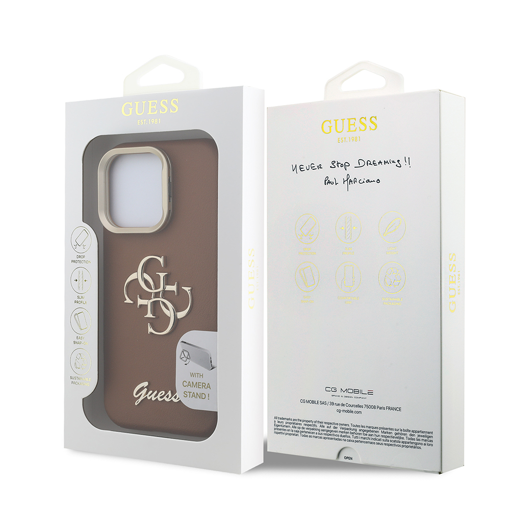 Apple iPhone 15 Pro Max Case Guess Original Licensed Grained Text Logo Camera Stand Cover - 12