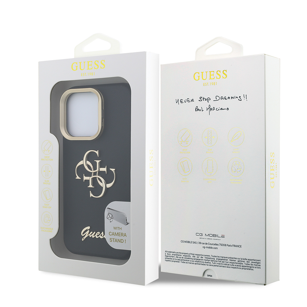 Apple iPhone 15 Pro Max Case Guess Original Licensed Grained Text Logo Camera Stand Cover - 19