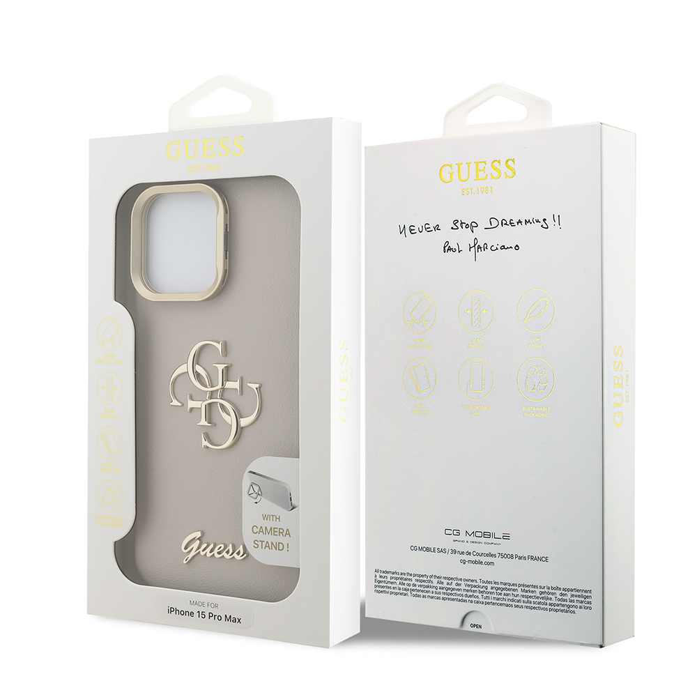 Apple iPhone 15 Pro Max Case Guess Original Licensed Grained Text Logo Camera Stand Cover - 26