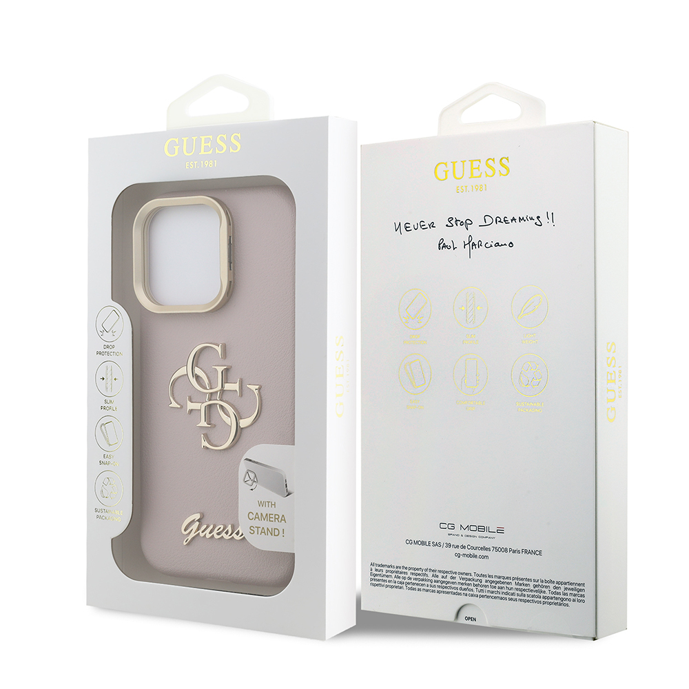 Apple iPhone 15 Pro Max Case Guess Original Licensed Grained Text Logo Camera Stand Cover - 33