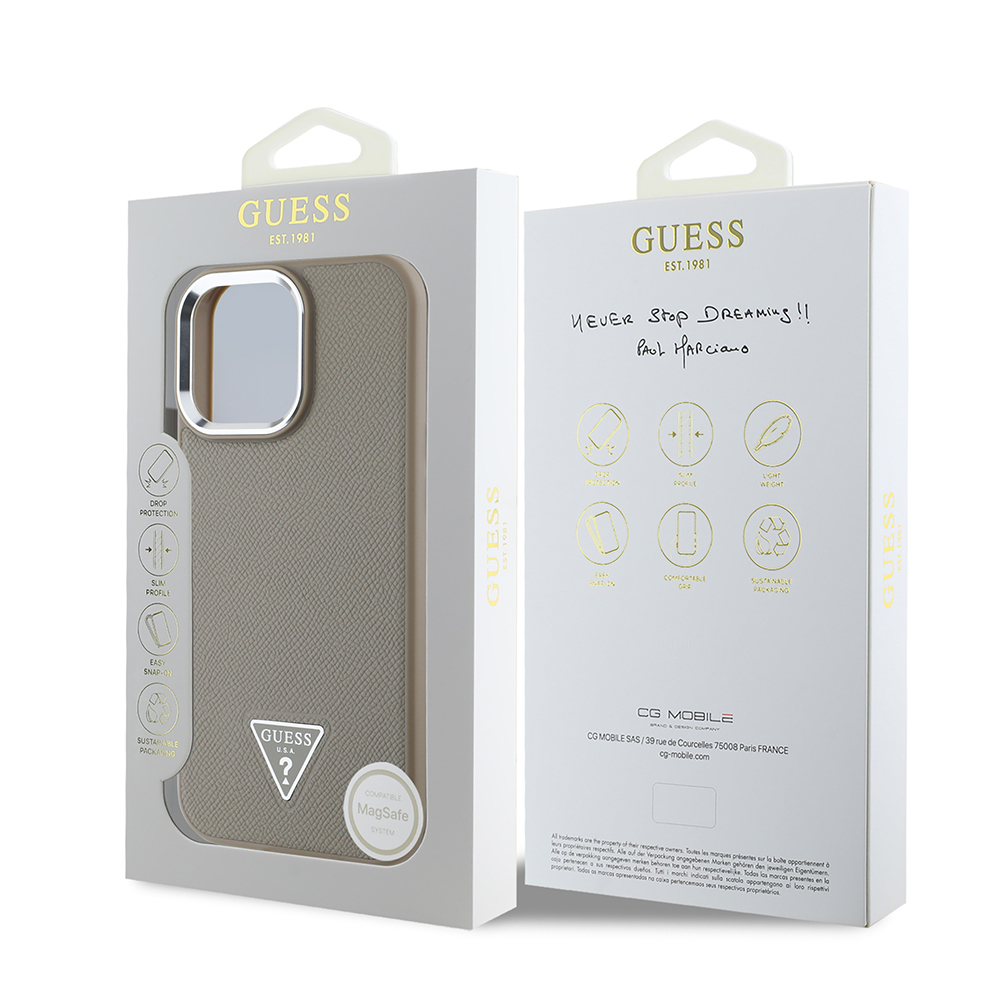 Apple iPhone 15 Pro Max Case Guess Original Licensed M-safe Charging Feature Grained Triangle Cover - 17