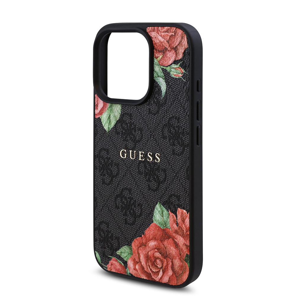 Apple iPhone 15 Pro Max Case Guess Original Licensed Magsafe Charging Feature Rose Printed 4G Patterned Text Logo Cover - 8