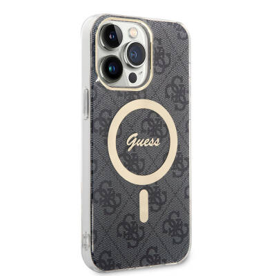 Apple iPhone 15 Pro Max Case Guess Original Licensed Magsafe Charging Featured 4G Patterned Cover with Text Logo Black