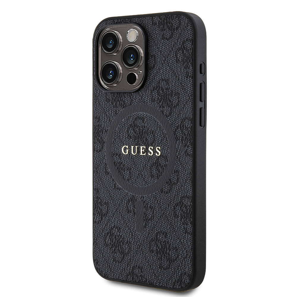 Apple iPhone 15 Pro Max Case Guess Original Licensed Magsafe Charging Featured PU Ring 4G Patterned Text Logo Cover - 3