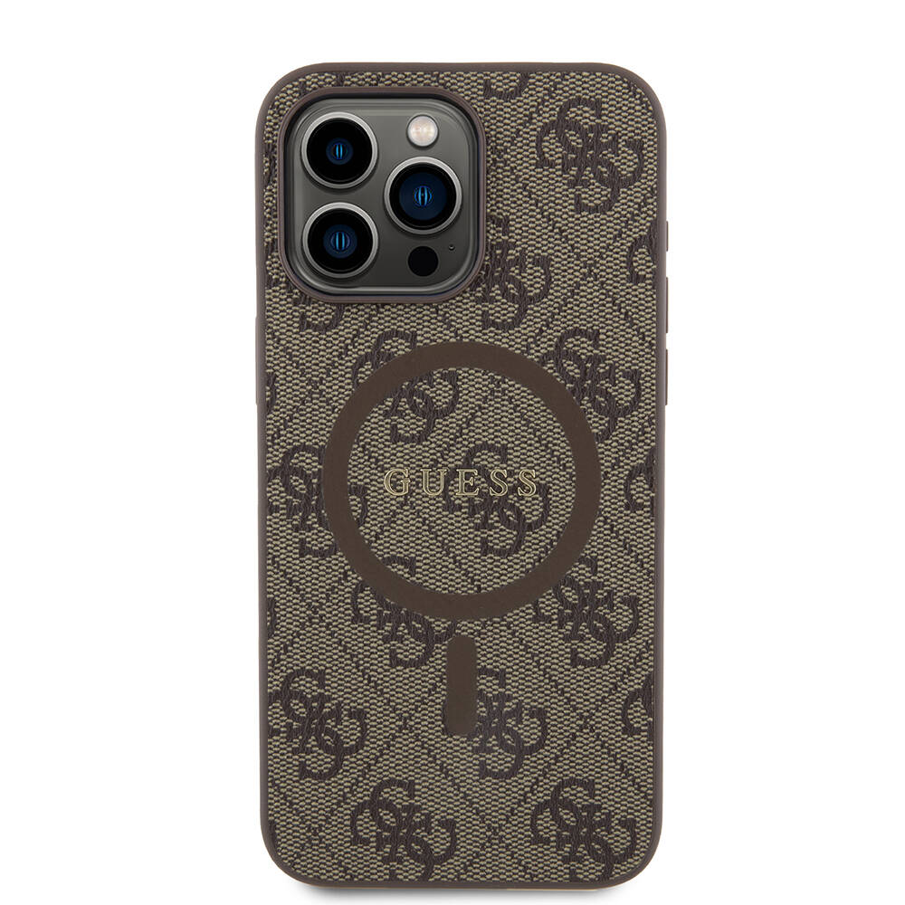 Apple iPhone 15 Pro Max Case Guess Original Licensed Magsafe Charging Featured PU Ring 4G Patterned Text Logo Cover - 17