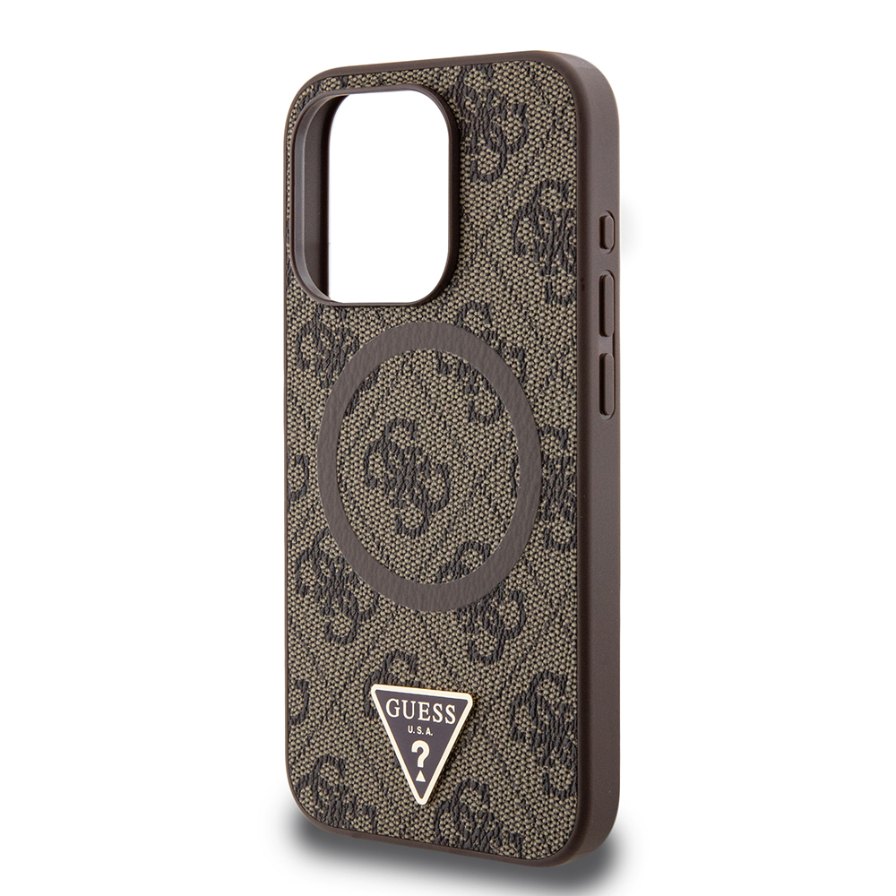 Apple iPhone 15 Pro Max Case Guess Original Licensed Magsafe Charging Featured PU Triangle Logo 4G Patterned Cover - 9