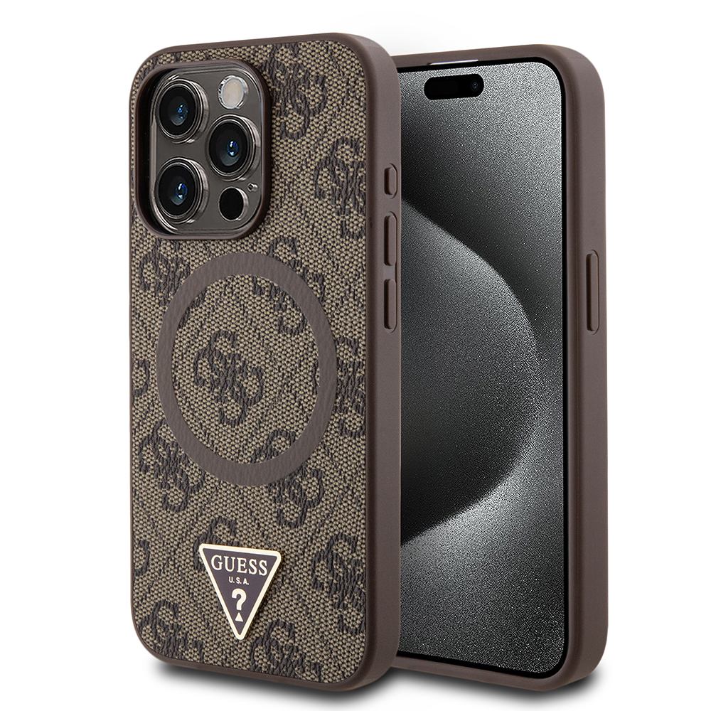 Apple iPhone 15 Pro Max Case Guess Original Licensed Magsafe Charging Featured PU Triangle Logo 4G Patterned Cover - 2