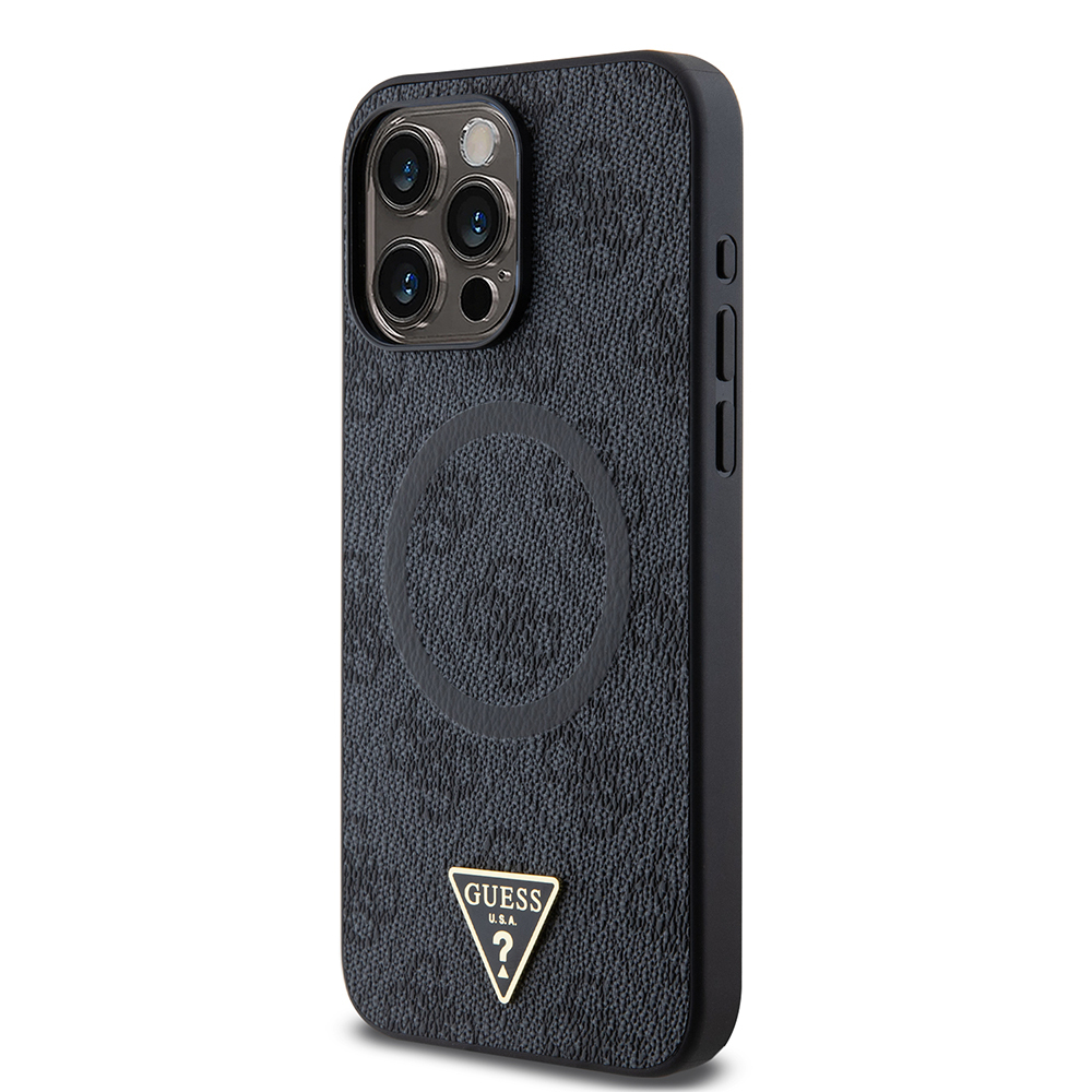 Apple iPhone 15 Pro Max Case Guess Original Licensed Magsafe Charging Featured PU Triangle Logo 4G Patterned Cover - 19