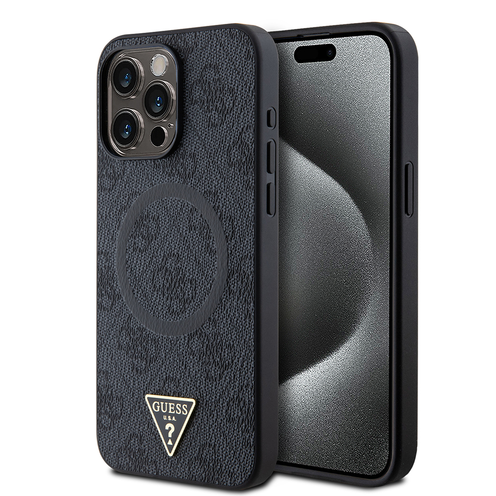 Apple iPhone 15 Pro Max Case Guess Original Licensed Magsafe Charging Featured PU Triangle Logo 4G Patterned Cover - 4