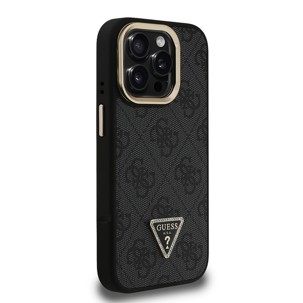 Apple iPhone 15 Pro Max Case Guess Original Licensed PU Leather Stone Triangle Logo 4G Patterned Camera Stand Cover - 7