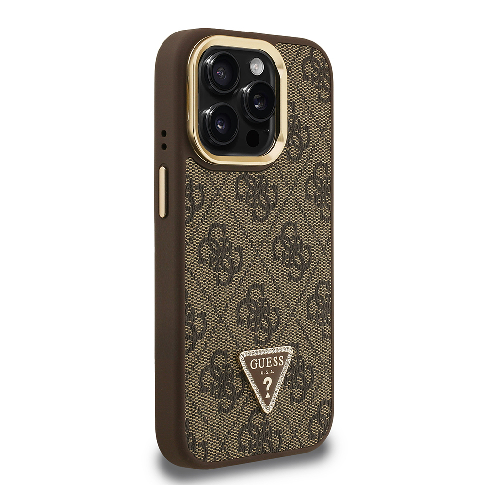 Apple iPhone 15 Pro Max Case Guess Original Licensed PU Leather Stone Triangle Logo 4G Patterned Camera Stand Cover - 21