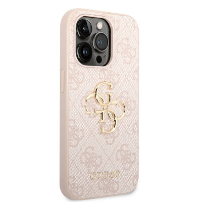 Apple iPhone 15 Pro Max Case Guess Original Licensed PU Leather Text and 4G Metal Logo Patterned Cover Pink