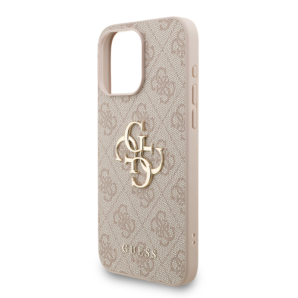 Apple iPhone 15 Pro Max Case Guess Original Licensed PU Leather Wrist Strap Rope Metal Big 4G and Text Logo Cover - 16