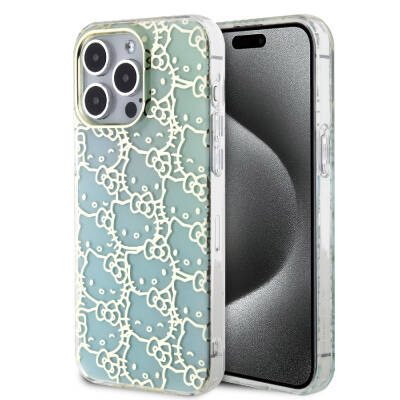 Apple iPhone 15 Pro Max Case Hello Kitty Original Licensed Color Transition Electroplating Coating Kitty Head Patterned Cover Blue