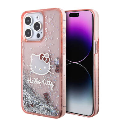 Apple iPhone 15 Pro Max Case Hello Kitty Original Licensed Iconic Liquid Glitter Cover Pink