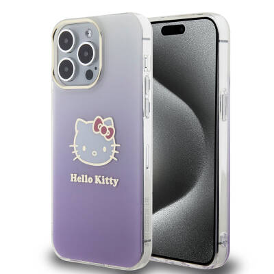 Apple iPhone 15 Pro Max Case Hello Kitty Original Licensed Text and Iconic Logo Electroplating Coating Gradient Cover Purple