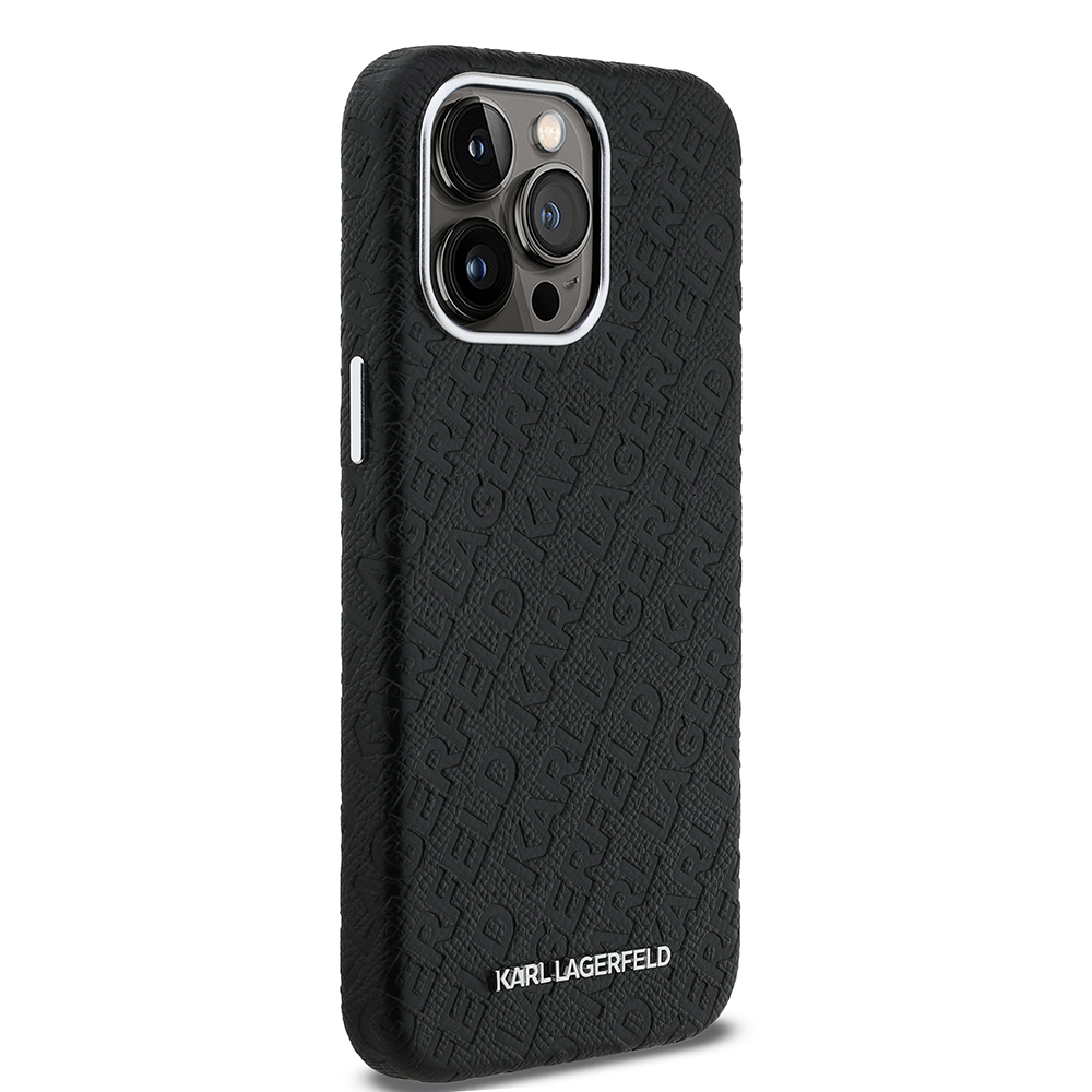 Apple iPhone 15 Pro Max Case Karl Lagerfeld Original Licensed PU Leather Stamped Metal Letter Logo Cover - 5