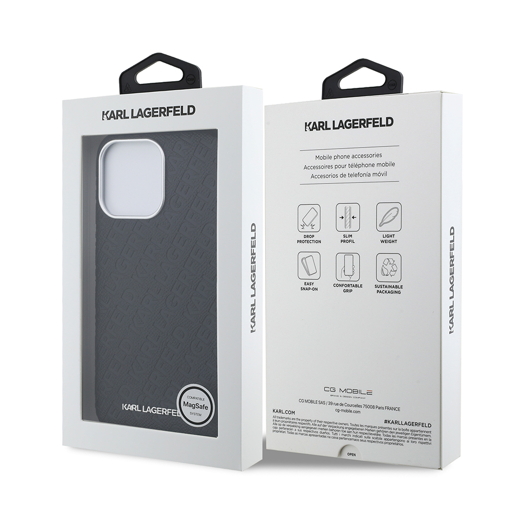 Apple iPhone 15 Pro Max Case Karl Lagerfeld Original Licensed PU Leather Stamped Metal Letter Logo Cover - 9