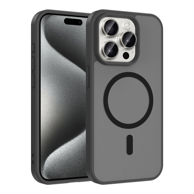 Apple iPhone 15 Pro Max Case M-safe Charging Feature Zore Flat Cover Black