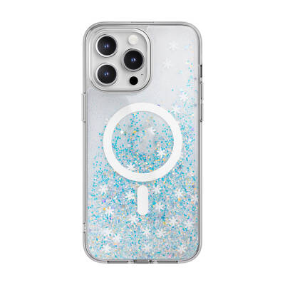 Apple iPhone 15 Pro Max Case Magsafe Charging Feature Shining Glitter Transparent Licensed Switcheasy Starfield-M Cover Blue