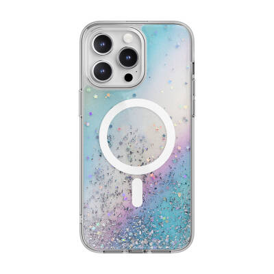 Apple iPhone 15 Pro Max Case Magsafe Charging Feature Shining Glitter Transparent Licensed Switcheasy Starfield-M Cover Colorful