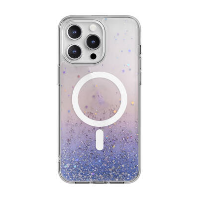 Apple iPhone 15 Pro Max Case Magsafe Charging Feature Shining Glitter Transparent Licensed Switcheasy Starfield-M Cover Purple