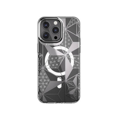 Apple iPhone 15 Pro Max Case Magsafe Charging Featured Double IMD Printed Licensed Switcheasy Artist-M Asanoha Cover Grey