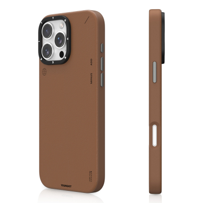 Apple iPhone 15 Pro Max Case Magsafe Charging Featured Simple Matte Leather Texture Youngkit Tech Fashion Series Cover Brown