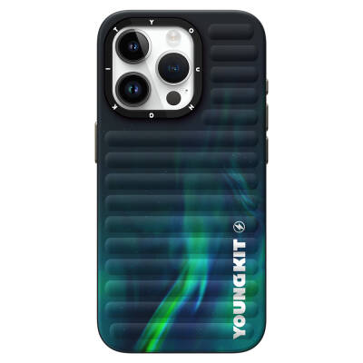 Apple iPhone 15 Pro Max Case Northern Lights Patterned Youngkit Aurora Series Cover Green