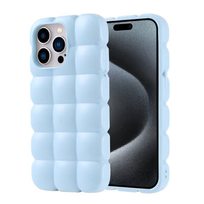 Apple iPhone 15 Pro Max Case Shiny Flexible Silicone Zore Dom Dom Cover Blue