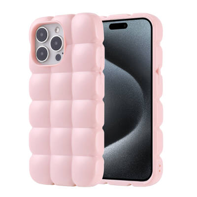 Apple iPhone 15 Pro Max Case Shiny Flexible Silicone Zore Dom Dom Cover Pink