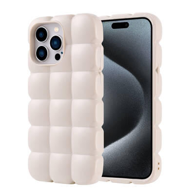 Apple iPhone 15 Pro Max Case Shiny Flexible Silicone Zore Dom Dom Cover White