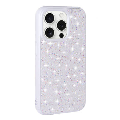 Apple iPhone 15 Pro Max Case Shiny Stone Design Zore Diamond Cover White