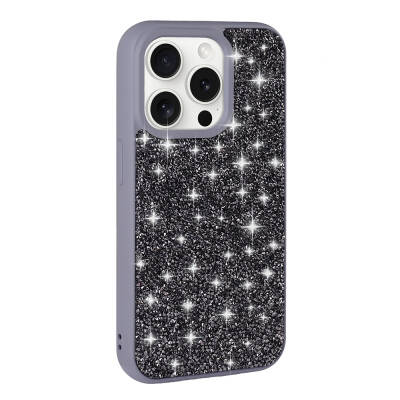 Apple iPhone 15 Pro Max Case Shiny Stone Design Zore Diamond Cover Grey