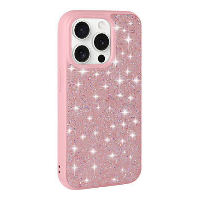 Apple iPhone 15 Pro Max Case Shiny Stone Design Zore Diamond Cover Pink