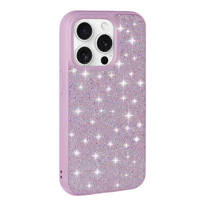 Apple iPhone 15 Pro Max Case Shiny Stone Design Zore Diamond Cover Lila