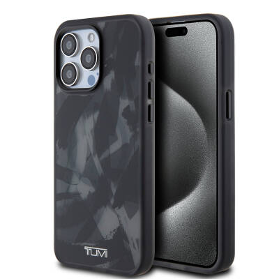 Apple iPhone 15 Pro Max Case TUMI Original Licensed Magsafe Frosted Transparent Brush Camouflage Patterned Cover with Charging Feature Black