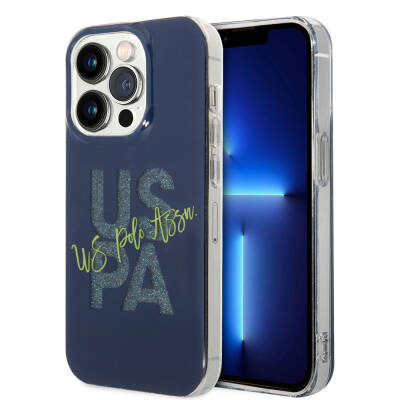 Apple iPhone 15 Pro Max Case U.S. Polo Assn. Original Licensed Glitter Glossy Alphabet Design Cover Navy blue