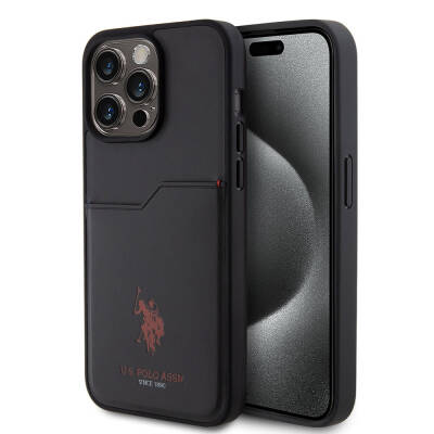 Apple iPhone 15 Pro Max Case U.S. Polo Assn. Original Licensed Printing Logo PU Card Holder Cover Black