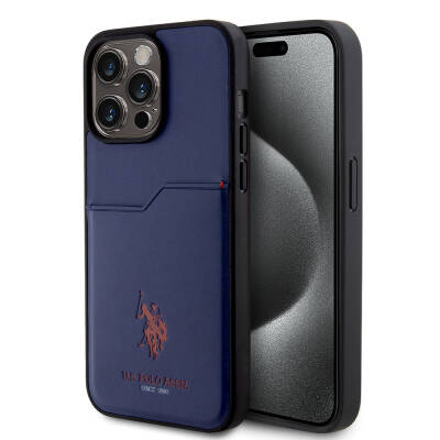 Apple iPhone 15 Pro Max Case U.S. Polo Assn. Original Licensed Printing Logo PU Card Holder Cover Navy blue