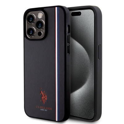 Apple iPhone 15 Pro Max Case U.S. Polo Assn. Original Licensed Three Color Stripe Design Print Logo Cover Black