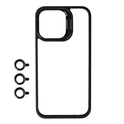 Apple iPhone 15 Pro Max Case with Camera Lens Protection and Stand Zore Clone Lens Cover Black