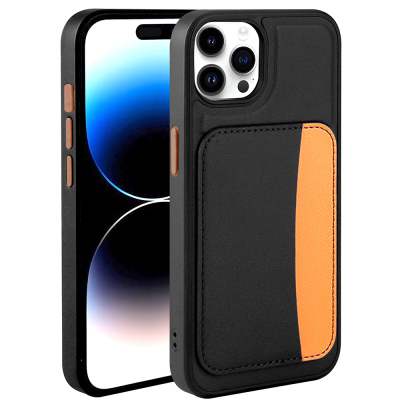 Apple iPhone 15 Pro Max Case with Card Holder Zore X-Card Silicone Cover Black